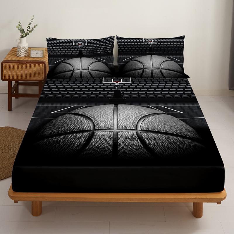 3PC Basketball Court Bed Sheet, Fitted Sheet*1+Pillowcases*2, Suitable For Bedrooms And Guest Rooms, Comfortable And Soft Fabric