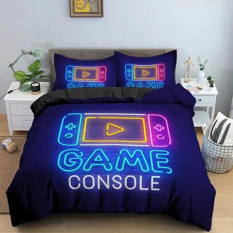Gaming Gamepad Videospiel Neon Bequem Bettdecke Bettbezug Kissenbezug Bettwäscheset Kinder Schlafzimmer Dekoration Heimtextil