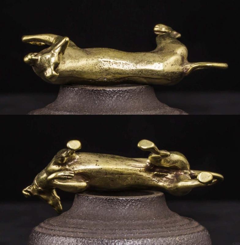 62KD Chinese Zodiacs Brass Dog Sculpture Decors for Office or Bookshelves Arrangement