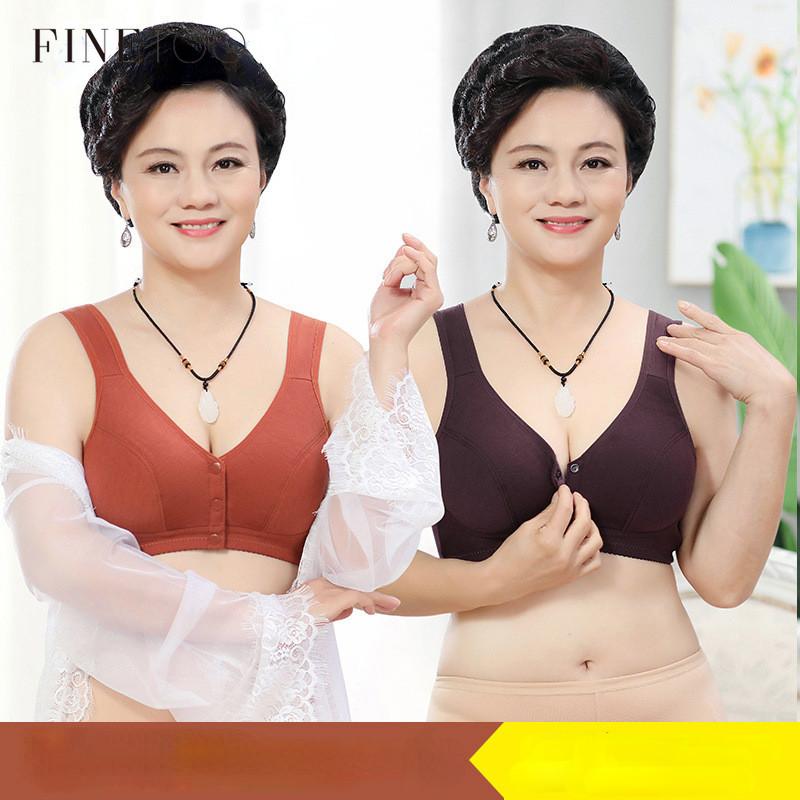 

FINETOO Cotton Front Closure Push Up Bras Wide Strap Buttons Vest Padded Plus Size for Elderly Women Underwear