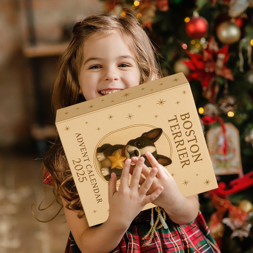 Boston Terrier Advent Calendar 2025 2D Flat Acrylic Dog Ornaments 24 Days Christmas Countdown Calendar Gift for Dog Lovers