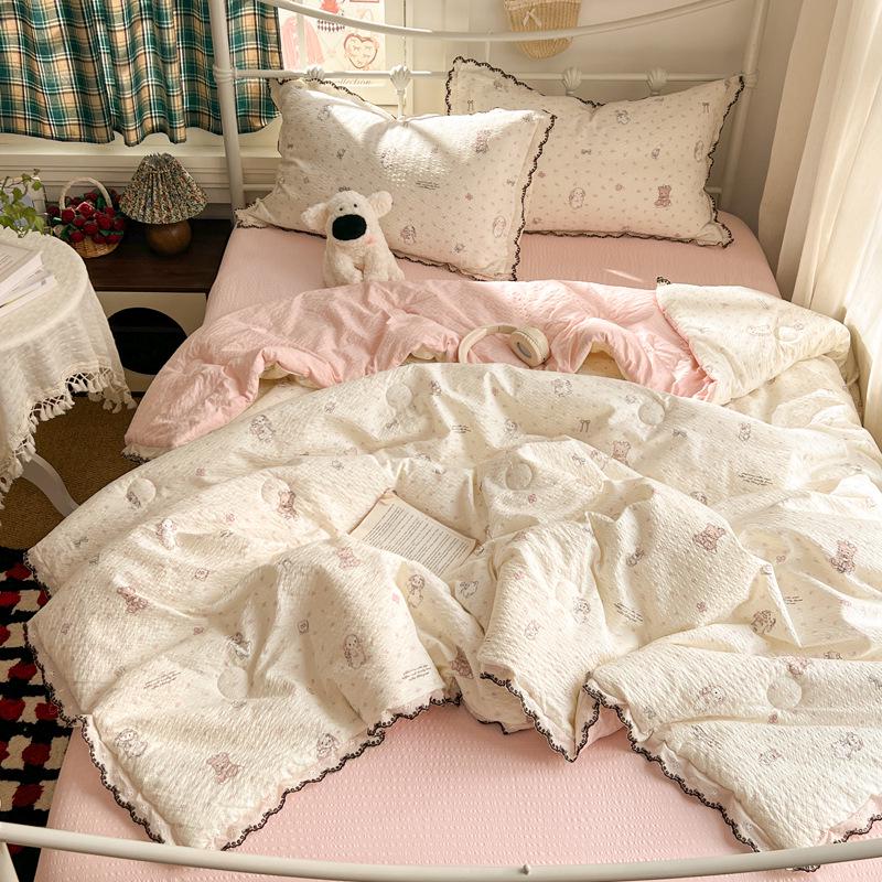 Summer Puff Gauze Quilt 4-Piece Set with Air Conditioning Throw