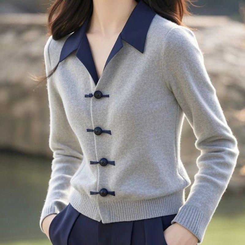 

2025 Spring Fancy Super Beautiful Western Style Unique Chic Tops New Chinese Style Gray Knitting Cardigan Female Light gray S(Suggested 42.50 kg-47.50 kg)