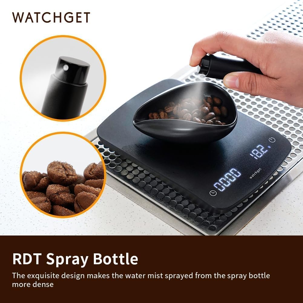 watchget Coffee Bean Dosing Cup & RDT Spray Bottle Kit for Espresso Bar, Static Reduction Ceramic Single Dose Tray for Brewing/Tea, Barista