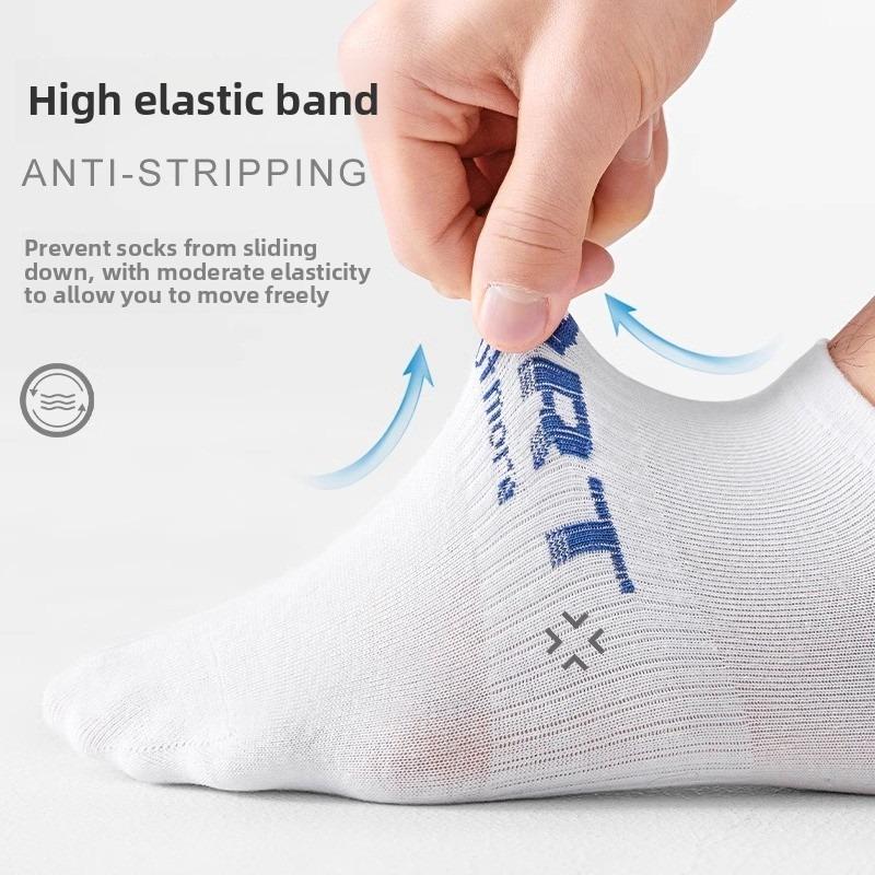 5 Pairs of Men's Spring and Autumn Pure Cotton Deodorant Sports Wicking Short Boat Socks