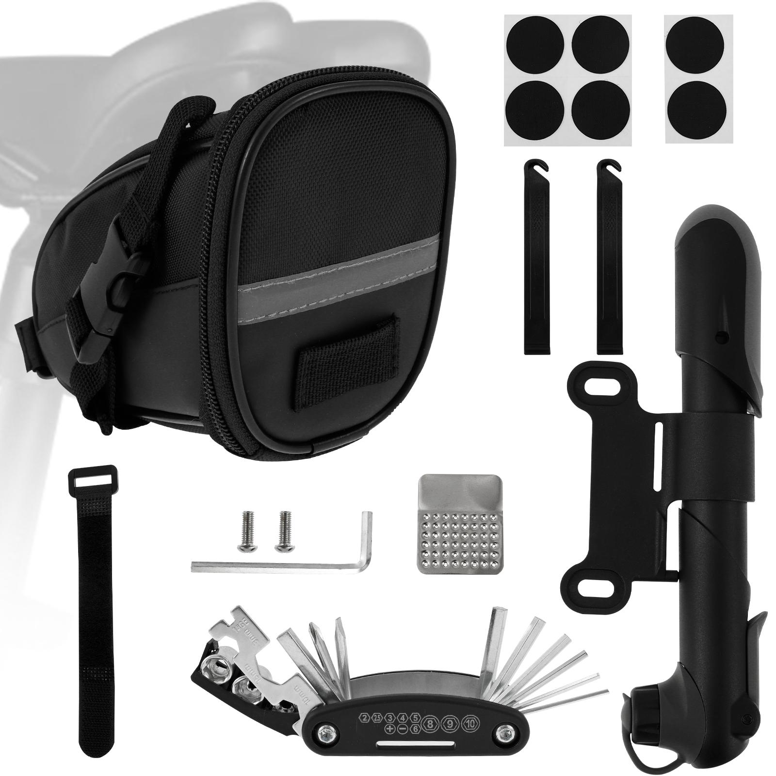 Bike Repair Tool Kit with Pump Includes various repair tools such as wrenches, pry bars, and files Bicycle riding emergency kit