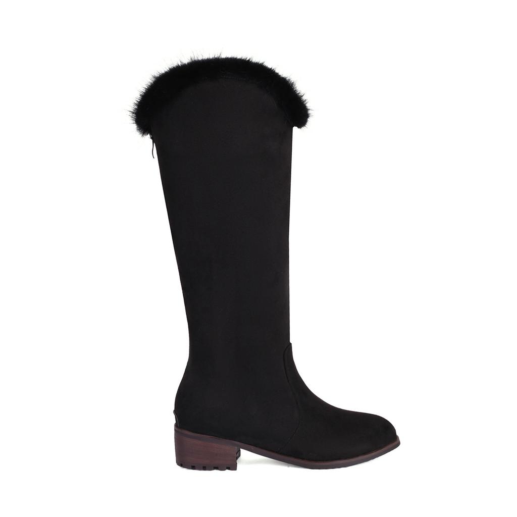 Women's low-heeled boots autumn and winter new thick-heeled large-size warm plush medium boots