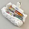 1 Belle Trousse à Crayons en Toile, Trousse à Crayons Créative à Fermeture Éclair Motif Nœud et Organiseur de Bureau, Fournitures Scolaires Essentielles