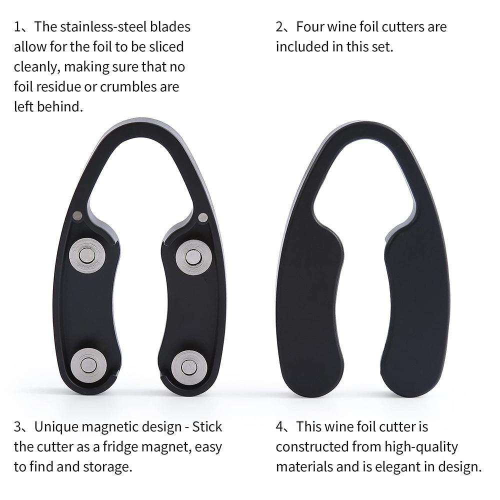 4-pakning Rustfritt stål ABS Vinfoliekutterverktøy, Rustfrie blader Foliefjerner for vinflasker, Vinaluminiumsfoliekutting