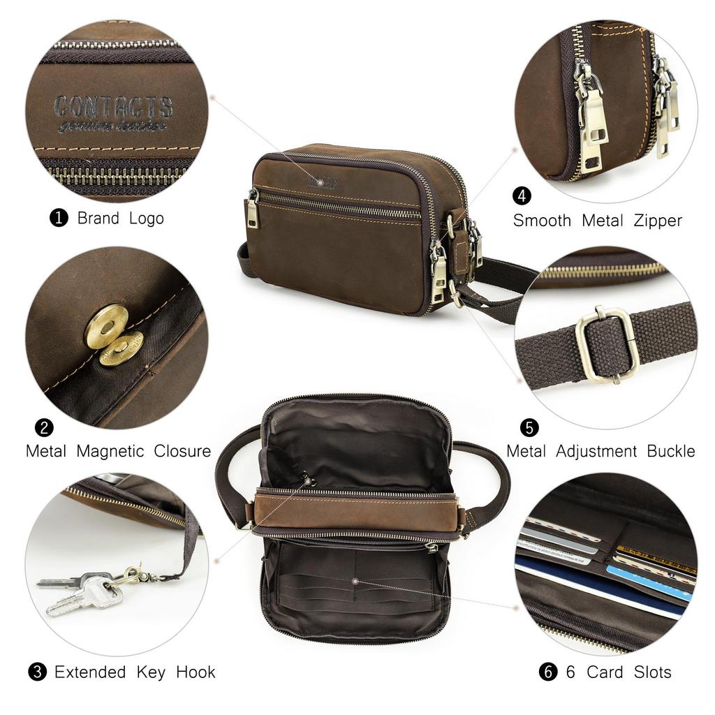 Contacts Sling Genuine Men Leather Shoulder Bags Retro Small Messenger Bags High Quality Male Crossbody Bags Handbags