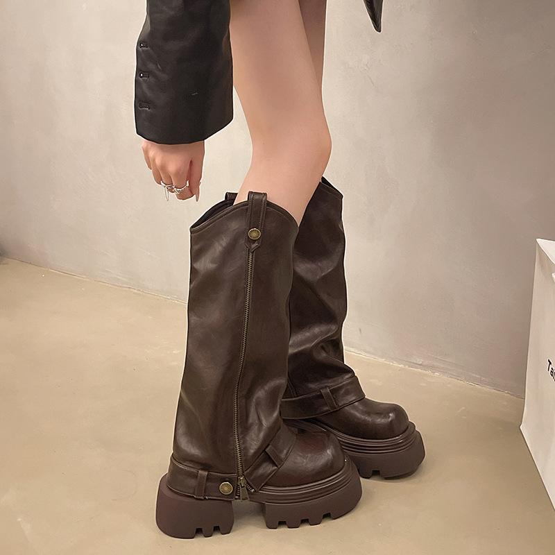 Thick-soled But Knee Boots Women's 2025 Autumn and Winter New British Style High Trouser Boots Small Skinny Knight Boots