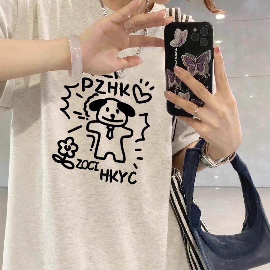 2025 Women's Loose-Fit Cartoon Cotton Tee - Large Size, Short-Sleeved, Summer Design