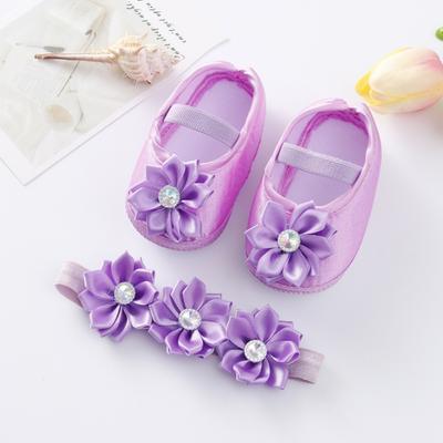 Baby Krippe Schuhe für Neugeborene Taufe Baumwolle Kleinkind Säugling Seide Blume Prinzessin erste Wanderer süße weiche Schuhe und Haarband