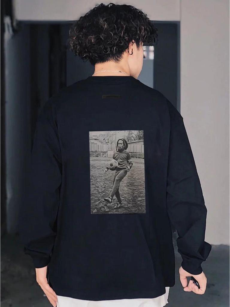 ESSENTIALS Co-Branded Three-Stripe Football Print Unisex Long-Sleeve Cotton Base Layer T-Shirt