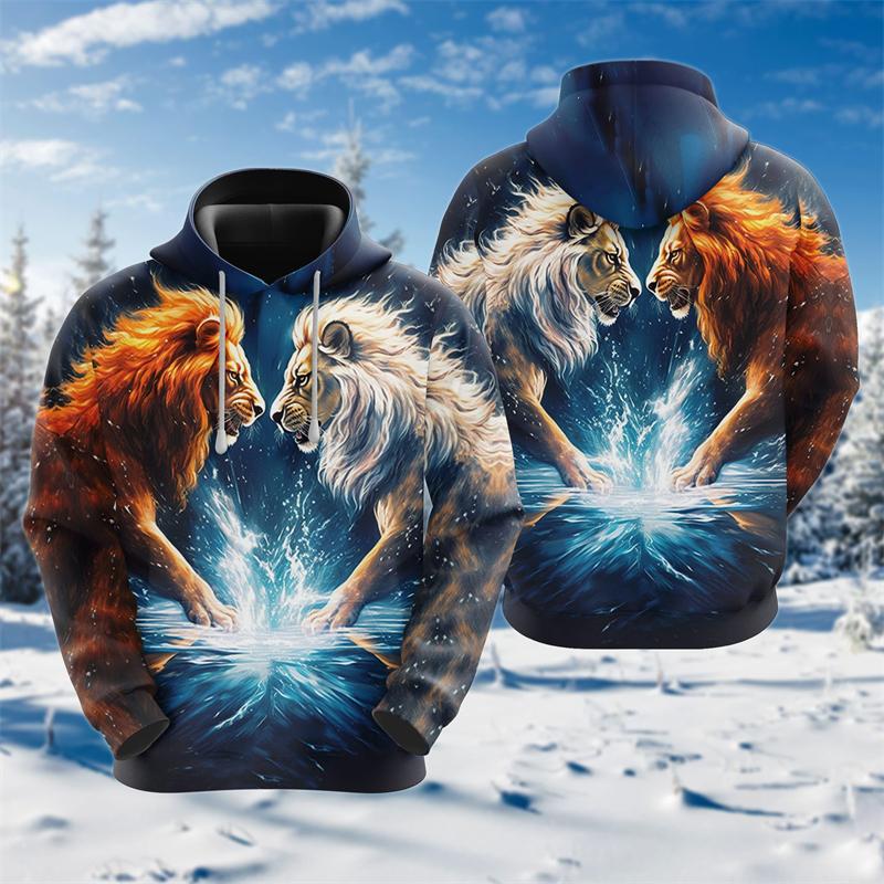 Cross Lion 3D Printed Hoodies For Men Clothing Harajuku Fashion Animal Graphic Sweatshirts Casual Boy Tracksuit Women Gift Tops
