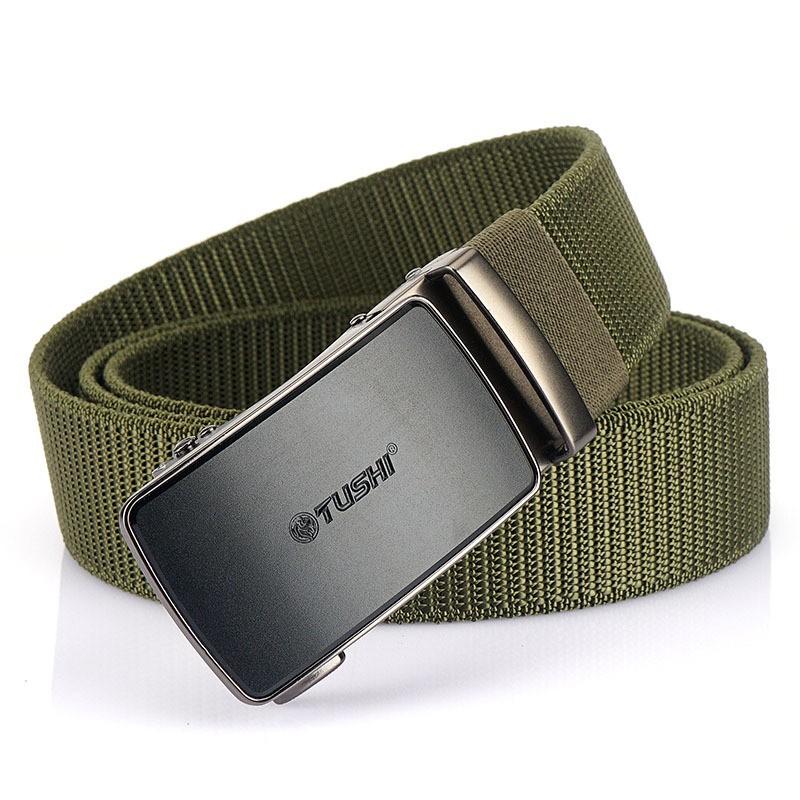 Automatic Buckle Elastic Nylon Waist Belt Outdoor Training Men's Pants