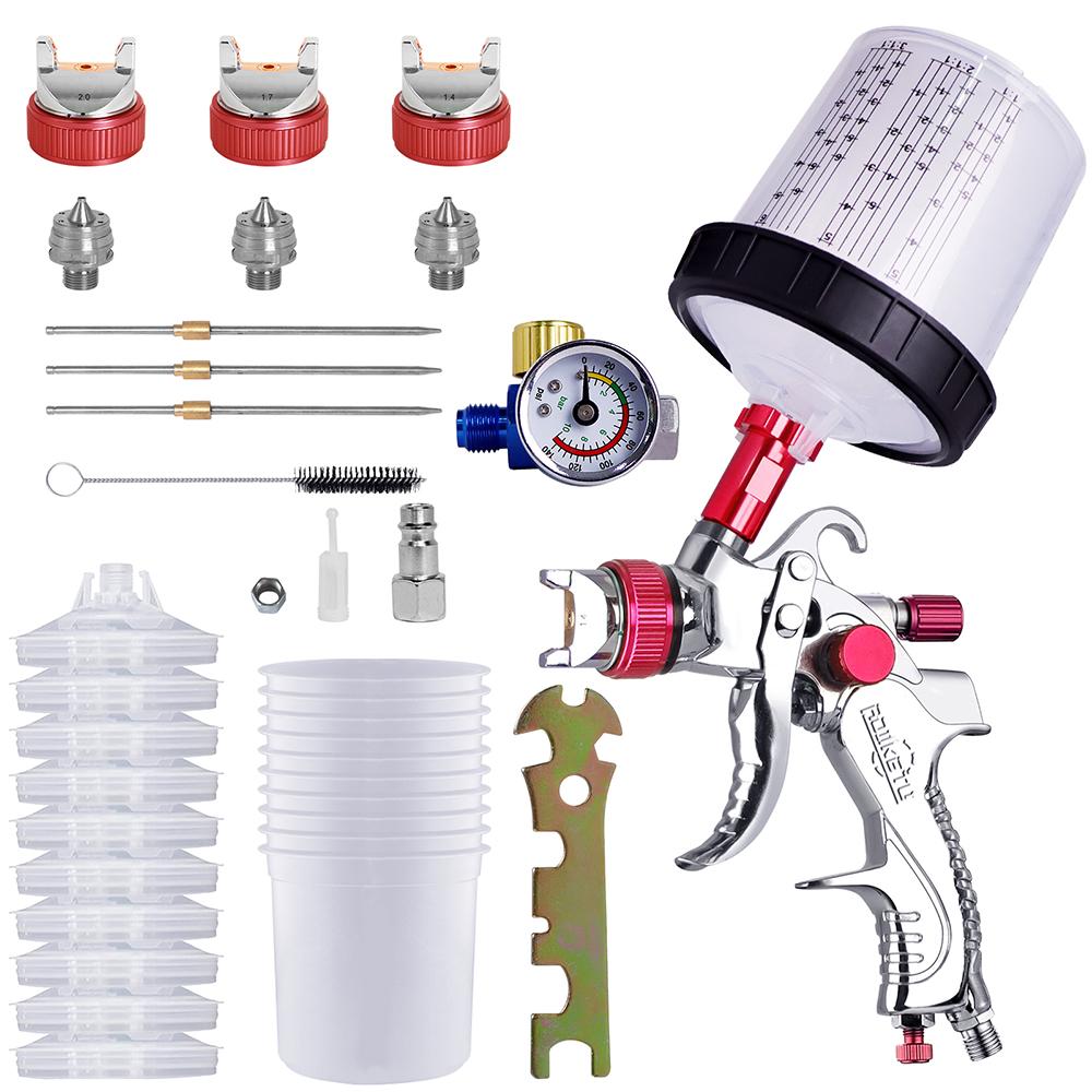 HVLP Spay Gun 1.4/1.7/2.0mm Nozzle Gravity Airbrush For Car Painting Tool 10pcs 600ml No Clean Disposable Measuring Cup