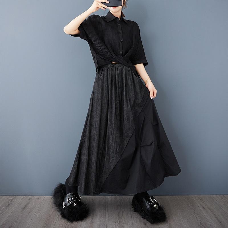 Denim Plus Size High Waist Vintage Patchwork Summer Casual Loose Long for Woman Skirts Womens Skirt