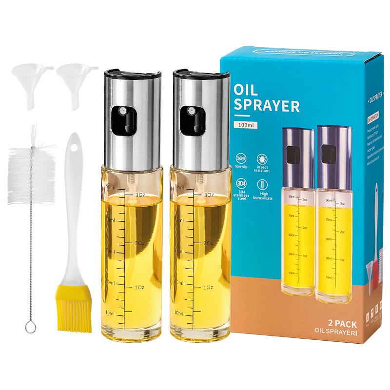 304 Stainless Steel Spray Oil Bottle - Leak-proof Glass, 100ml, Press-type for Oil, Sauce, & Vinegar