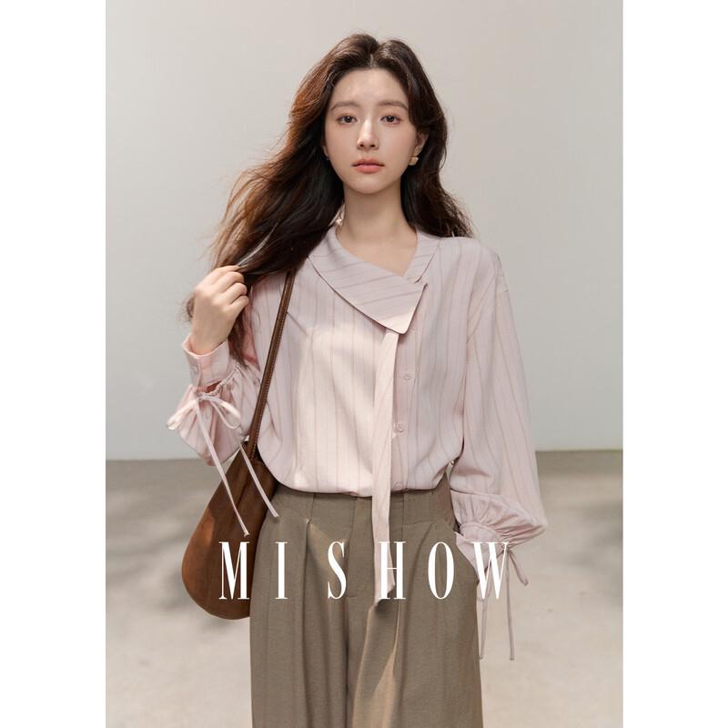 Women s 2026 Spring Relaxed Fit Ribbon Stripe Asymmetric Shirt M