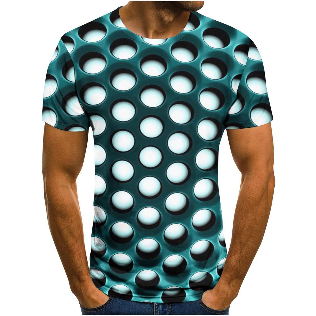 Summer Round Neck Visual Illusion Funny Honeycomb Pattern 3D Print Top Fashionable Casual Short Sleeved Men's T-shirts