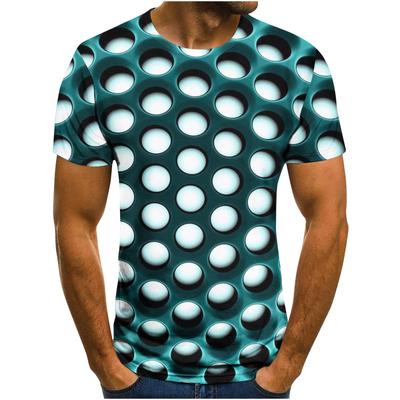 Summer Round Neck Visual Illusion Funny Honeycomb Pattern 3D Print Top Fashionable Casual Short Sleeved Men's T-shirts
