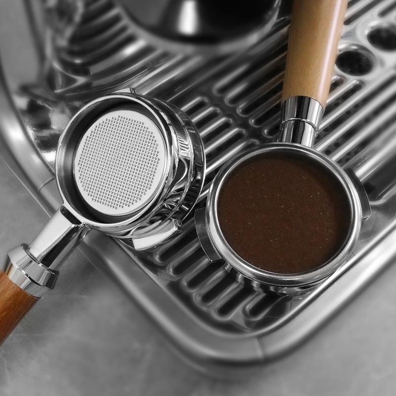 58MM bodenloser Siebträger Zwei-Ohren 2 Tassen Korb Holzgriff Für Nuova Simonelli Espressomaschine Kaffeemaschine Barista Werkzeuge