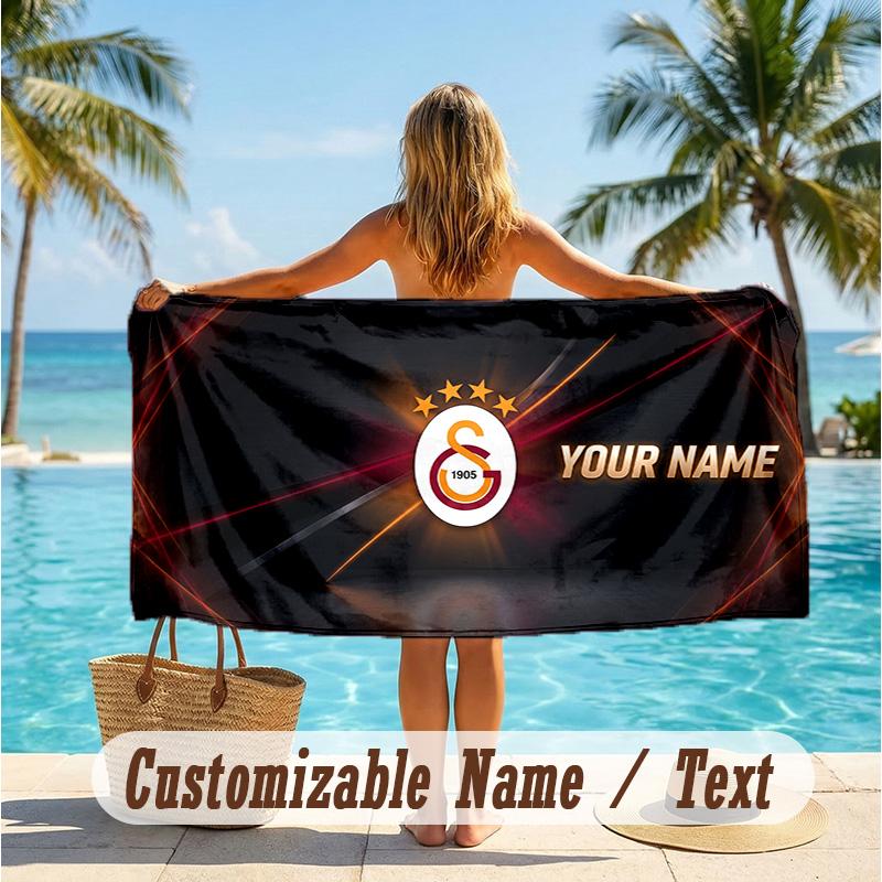 Custom Text Beach Towel, Soft Absorbent Swimming Multi-use TowelGalatasaray FC