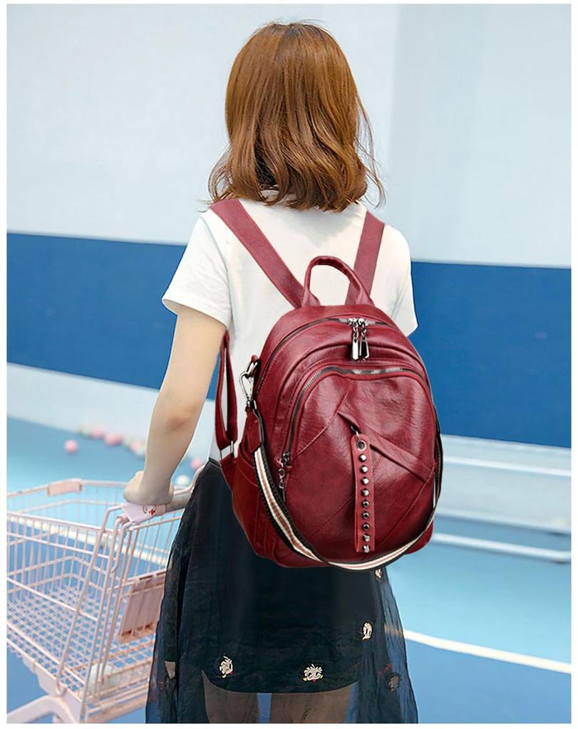 BUKESIYI Mini-Rucksack für Damen, Große Kapazität, Wasserdicht, PU-Leder, JP78196, Weinrot