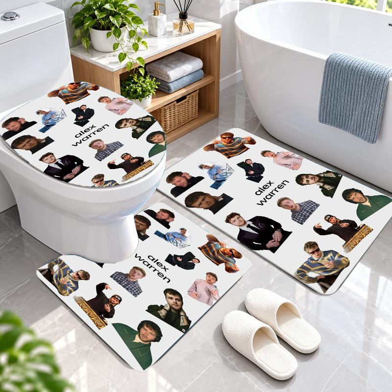 3Pcs Flannel Toilet Mat Set Alex Warren Bathroom Rug Bath Carpet Non Slip Home Decor