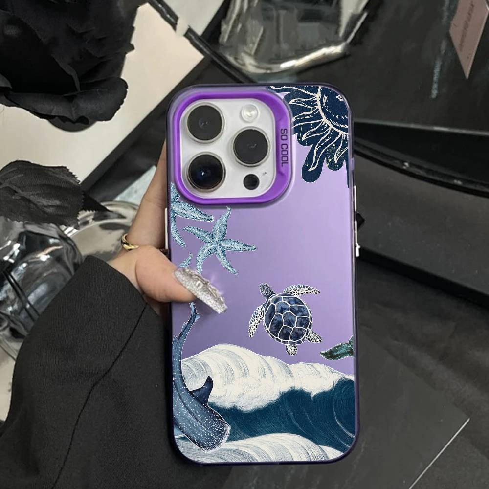 Colorful Marine Organism Phone Case For IPhone 16 17 15 14 12 13 Pro Max white Color Shockproof Cover