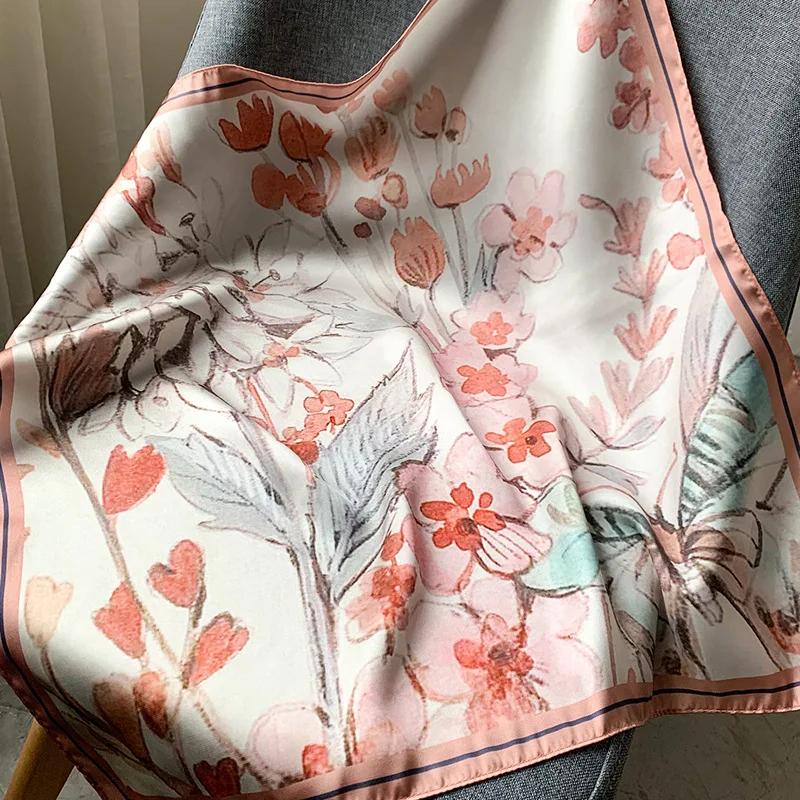 Small Kerchief Silk Satin Hair For Women Fashion Print Head Scarfs Female 53*53Cm Square Headband Neck Scarves For Ladies Spring