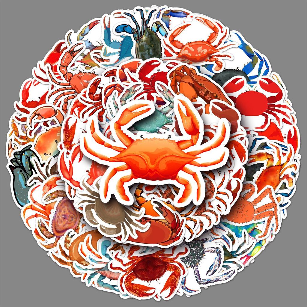 50 Crab Doodle Stickers Personalized Cartoon Marine Life Decorative Water Cup Mobile Phone Case Suitcase Stickers