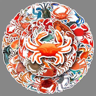 50 Crab Doodle Stickers Personalized Cartoon Marine Life Decorative Water Cup Mobile Phone Case Suitcase Stickers