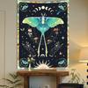 Mystical Luna Moth Tapestry, Green Moon Moth With Lunar Phases,Mushrooms And Witchy Hands Print Wall Hanging For Bedroom Living