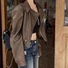 2025 Autumn Women's Petite Slimming Leather Jacket with Versatile Lapel Design