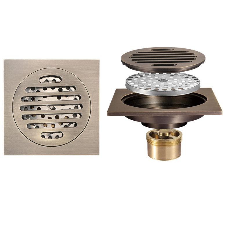 All Copper Green Bronze Bathroom Deodorant, Insect-proof and Water-proof Antique Carved Drainage Copper Core Floor Drain (as the picture,Copper)
