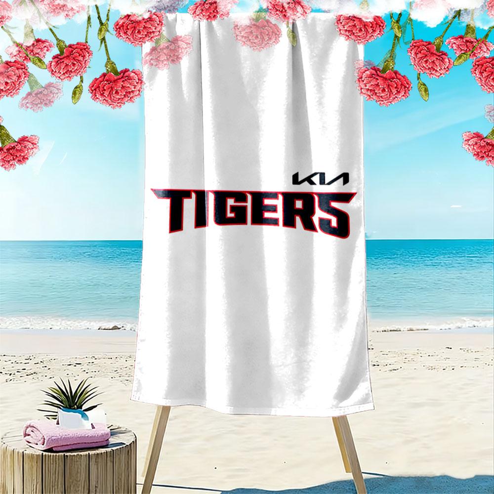KIA Tigers Logo Design On White Background Patterned Beach Towel Quick Dry Perfect for Travel Outdoor Sports Jogging the Beach and Swimming
