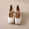 Fashion Women Mary Janes Buckle Strap Square High Heels Leather Oxford Shoes Woman Square Toe Shoes Plus Size