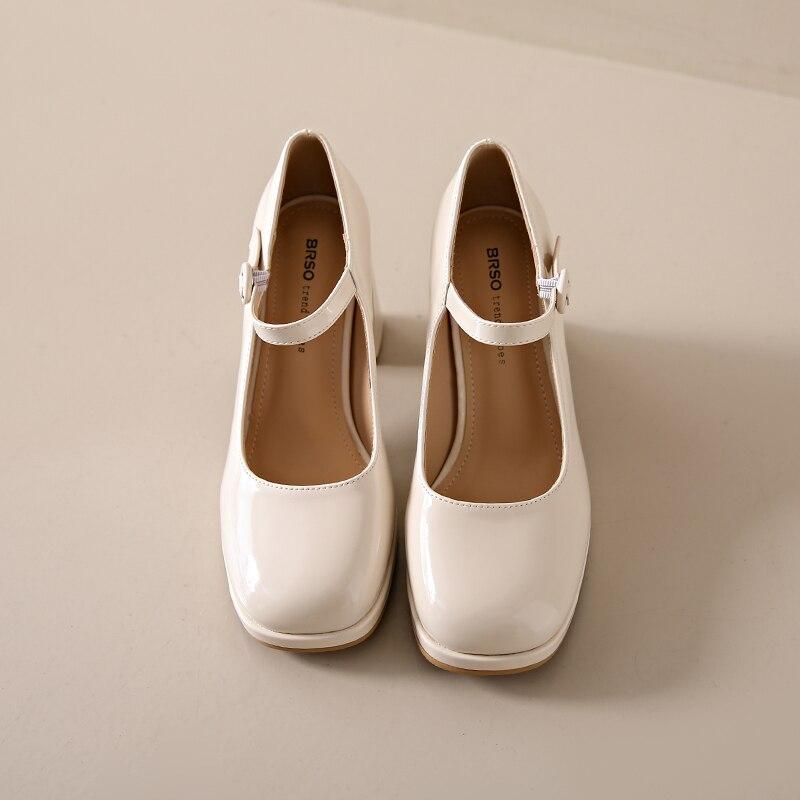 Fashion Women Mary Janes Buckle Strap Square High Heels Leather Oxford Shoes Woman Square Toe Shoes Plus Size