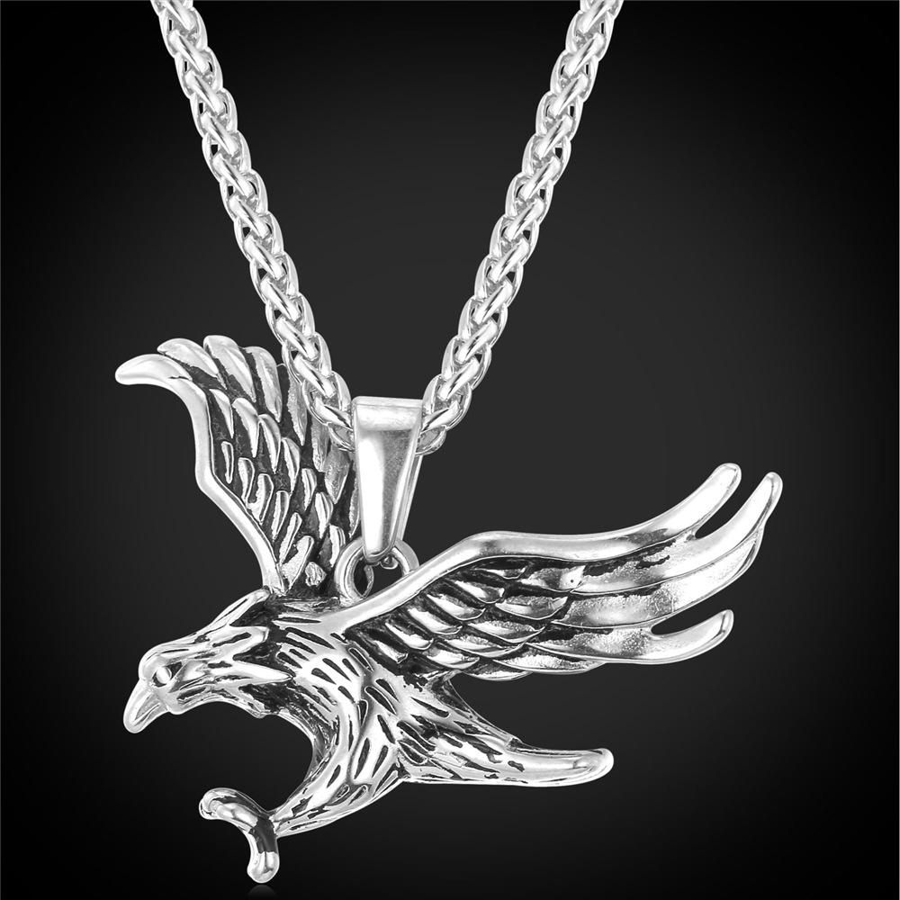 

U7 Eagle Necklace Gold Color Stainless Steel Hawk Animal Charm Pendant Link Chain Statement HIip Hop Daily Jewelry