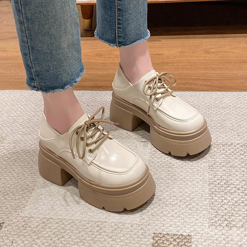 Autumn New Coarse Heel Shoes Women Round Head Front Strap Thick Sole Anti-slip Wear-resistant Low-top Shoes