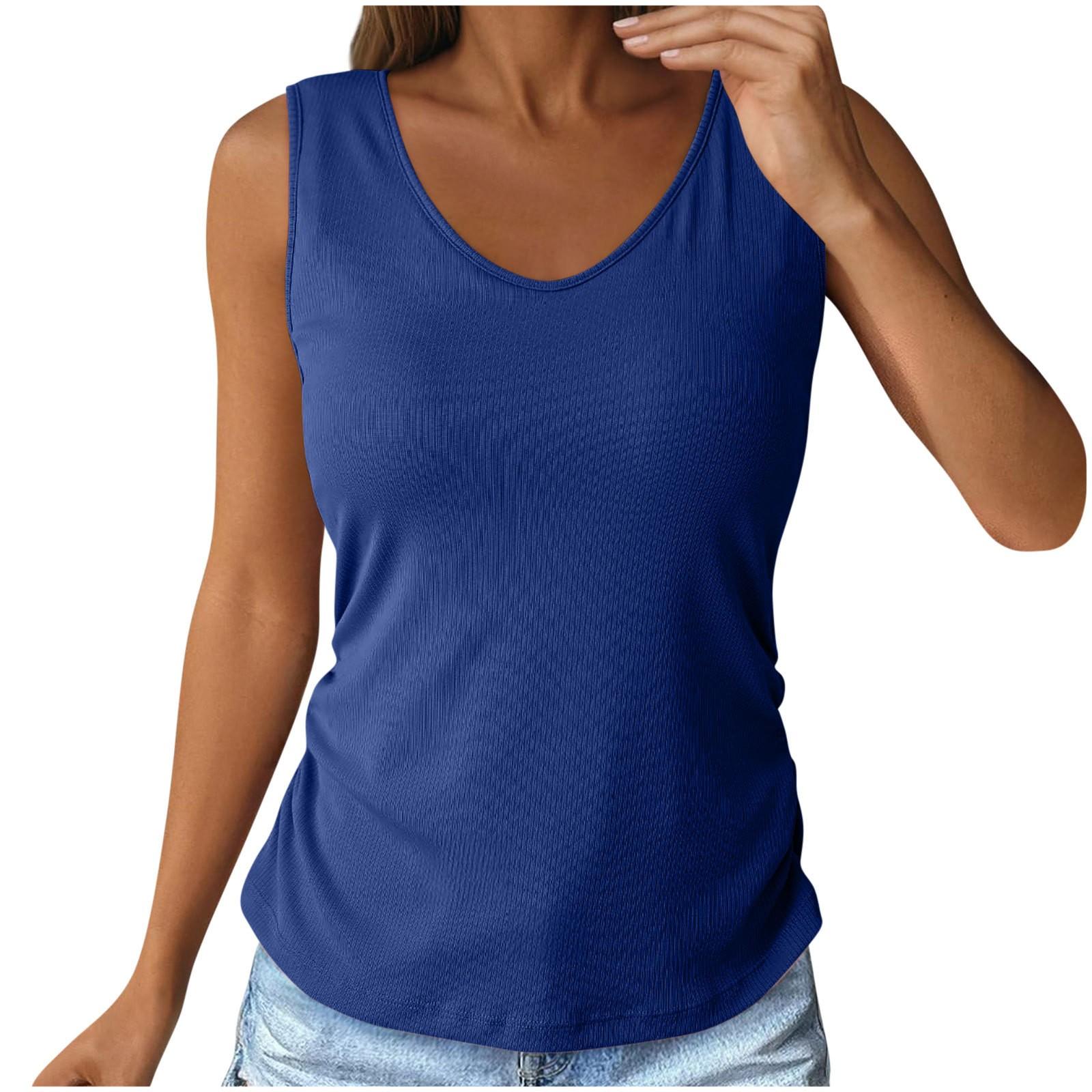 

Women s Fashion Casual Slim Sleeveless V-Neck Stripe Knit T-Shirt Top S синій