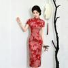 Red national style new Chinese style small medium and long cheongsam improved young women's high-end sense retro short sleeve summer