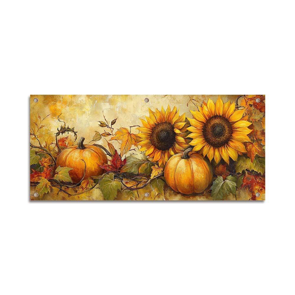 Autumn Harvest Thanksgiving Pumpkin Maple Leaf Polyester Garage Banner