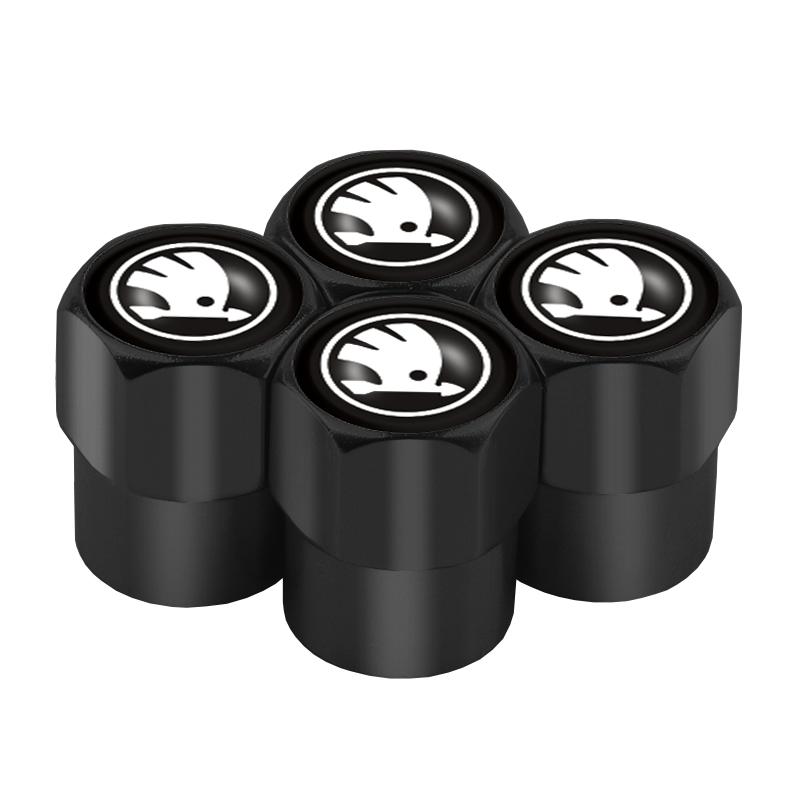 ABCDGD1 4PCS Car Styling Aluminum Emblem Wheel Tire Valve Stem Air Caps For Skoda S Octavia Fabia Rapid Yeti Superb Octavia A5 VRS VII