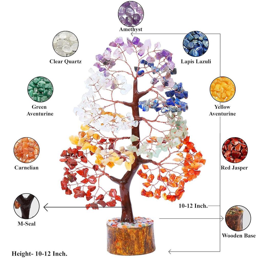 Sieben Chakra Kristallbaum Glücksbringer Ausstellungsstück für Heimdeko Artikel Kristalle Edelsteine Bonsai Geldbaum für Glück, Dekoration Geschenk