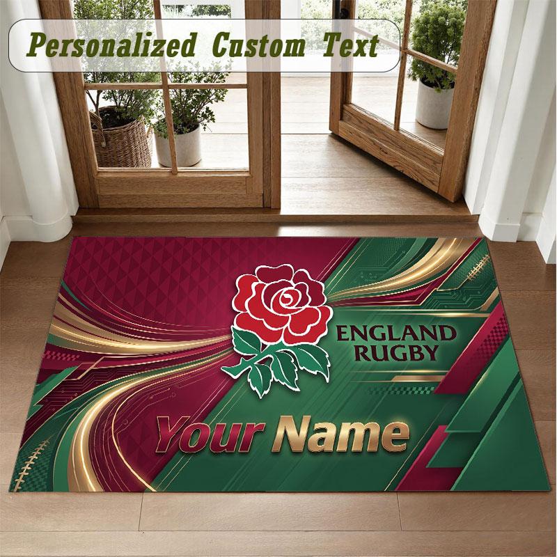 Crystal Velvet Square Rug Custom NameEngland Rugby Pattern Non Slip Home Floor Decor Rug