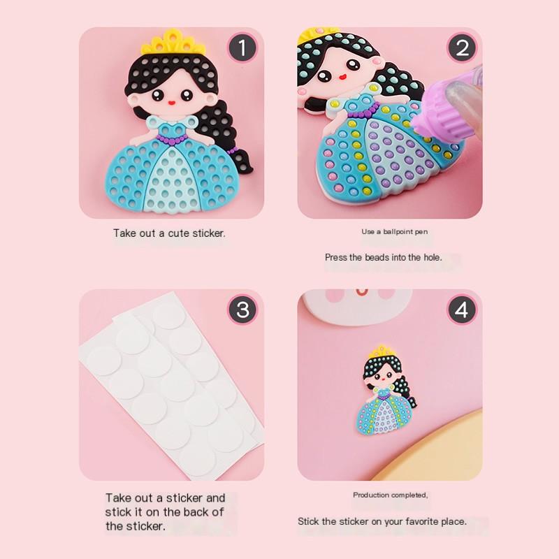 DIY Handmade Beads Pen Set Creative Princess Rainbow Bow Sticker Production Girls Toy Kit for Kids Gift