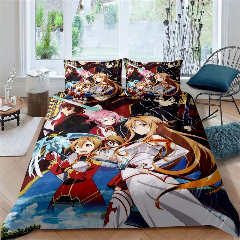 3D Printed Sword Art Online Bedding Set, Three-Piece Set, Includes Printed Duvet Cover and Pillowcases, Adult Size65